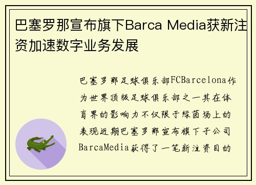 巴塞罗那宣布旗下Barca Media获新注资加速数字业务发展